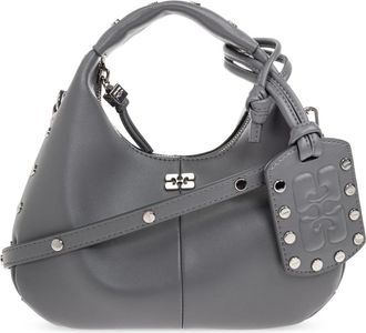 Ganni Mini Hobo Bag Studs - Dames - Handtassen - Grijs - ONE Size - Leer - Tassen