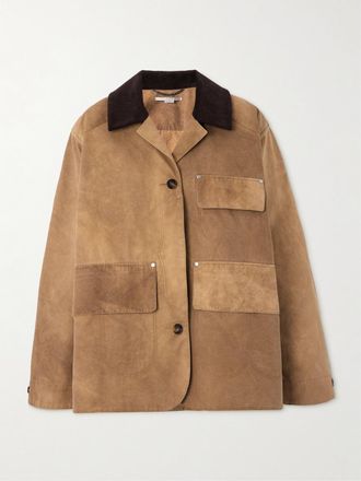 Stella McCartney Giacca In Tela Di Cotone Biologico Lavata Con Finiture In Velluto A Coste - Marrone