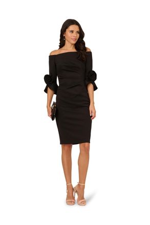 Adrianna Papell Womens Rosette Scuba Dress - Black - Size 10 UK