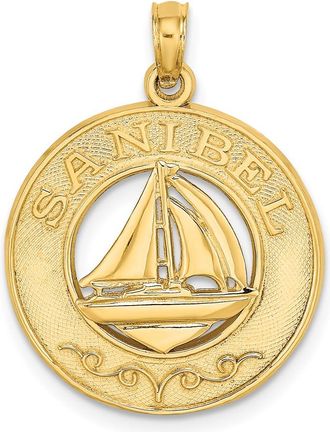 Diamond2Deal 14k Yellow Gold SANIBEL with Sailboat Circle Charm Pendant
