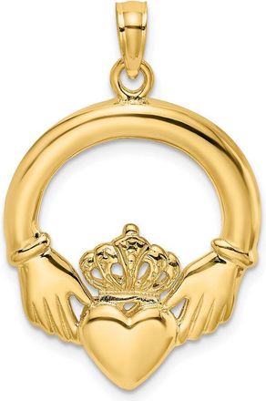 Diamond2Deal 14k Yellow Gold Polished Large Claddagh Heart Charm