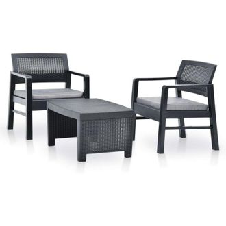 vidaXL vidaXL Set Salotto da Giardino 3 pz in Plastica Antracite