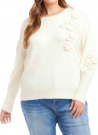 Karen Kane Hand Embroidered Flower Detail Sweater - Plus In Light Oatmeal