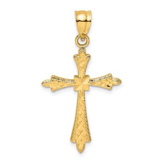 Diamond2Deal 14k Yellow Gold Diamond-Cut Cross Fancy Edges Charm
