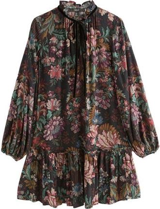 Next Floral Long Sleeve Ruffle Hem Dress in Black at Nordstrom, Size 12 Us