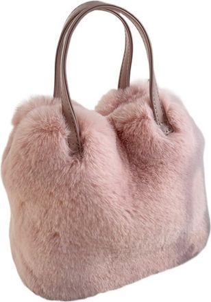 Generic Womens Plush Bags Practical Large-capacity Bucket Bag Handbag Imitation Rabbit Fur Plush Tote Winter(Pink)