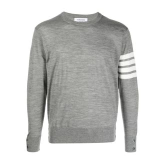 Thom Browne Round-neck Knitwear, male, Gray, XL, 4-Bar Crew Neck Jumper