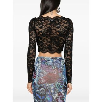 Paco Rabanne Floral Lace Crop Blouse - Black