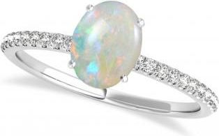 Allurez Opal & Diamond Accented Oval Shape Engagement Ring 14k White Gold (1.00ct)