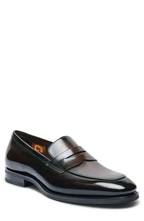 Santoni Gregor Patent Leather Penny Loafer in Dark Brown at Nordstrom, Size 11.5