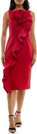 Nina Leonard Oversize Rosette Ruffle Sheath Dress in Nina Red at Nordstrom Rack, Size X-Large