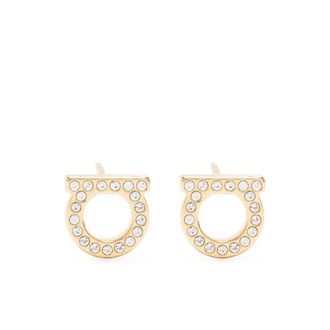 Ferragamo Earrings, female, Yellow, ONE SIZE, Crystal Gancini Stud Earrings