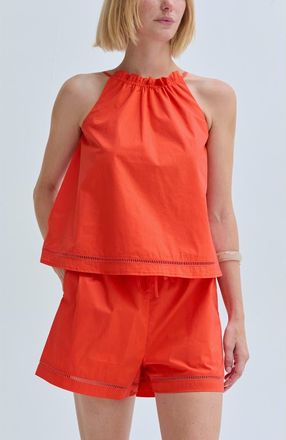 Crescent Poplin Lattice Trim Halter Top in Burnt Orange at Nordstrom, Size X-Small