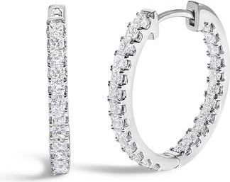 House of Brilliance 14K White Gold 2.00 Cttw Princess Diamond Inside Out Elongated Hoop Earrings at Nordstrom