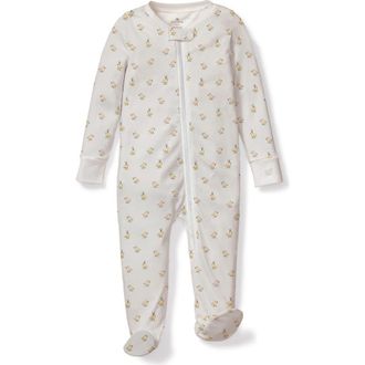 Petite Plume Print Pima Cotton Zip Footie in Yellow at Nordstrom, Size 3-6M