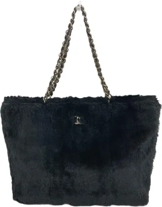 Chanel Black Fur Shoulder Bag Tote Bag (Pre-Owned)