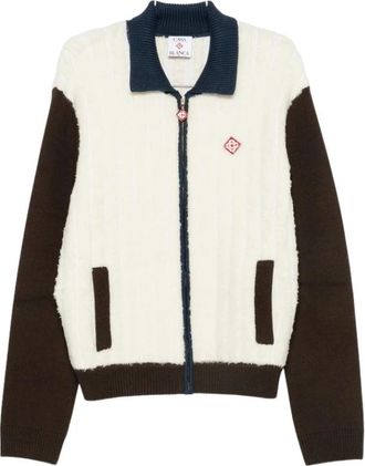 Casablanca Caf&eacute; Culture Wol Fleece Track Jacket - Heren - Vesten - Bruin - XL - Wol - Truien & Vesten