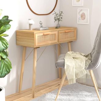 vidaXL Vidaxl - Mesa Consola Madera Pino Maciza Rat&aacute;n Natural Marr&oacute;n 80x30x75cm