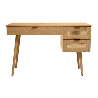 Miliboo Miliboo - Escritorio Acabado En Madera Clara, Rejilla De Rat&aacute;n Y Metal Negro 3 Cajones L120 Cm Manille