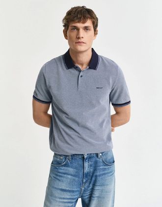 GANT Mens 4-Colour Oxford Piqu&eacute; Polo Shirt - Navy - Size: 38