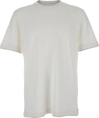 Eleventy White Crewneck T-shirt With Layered Collar In Cotton Man