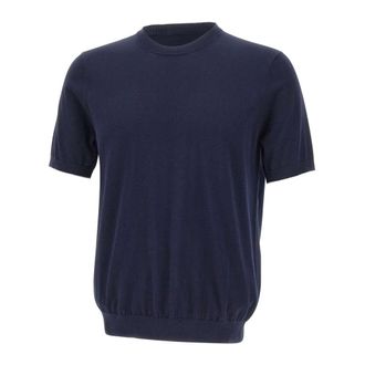 KANGRA Round-neck Knitwear, male, Blue, Size: 2XL Short-sleeve Crew Neck Knit