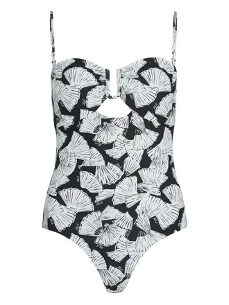 Karl Lagerfeld fan-print swimsuit - women - Elastane/Recycled Polyamide - S - Black