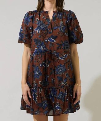 Sugarlips Marlina Floral Mini Dress In Brown/blue