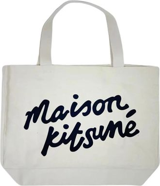 Maison Kitsun&eacute; Tote Bags, unisex, Beige, Size: ONE SIZE Handwriting Tote