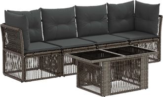 vidaXL Conjunto De Sof&aacute;s De Jard&iacute;n 5 Uds. Gris Rat&aacute;n Sint&eacute;tico Vidaxl