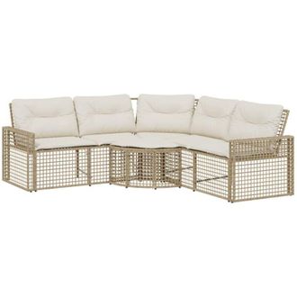 vidaXL Vidaxl - Sof&aacute; De Jard&iacute;n Forma De L Con Cojines Y Taburete Rat&aacute;n Pe Beige