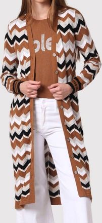 Minnie Rose Chevron Pointelle Duster In Neutral Multi