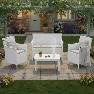 Dmora Set De Sal&oacute;n Exterior Lasca, Conjunto De Jard&iacute;n 4 Plazas, Mesa Hecho En Italia, Blanco