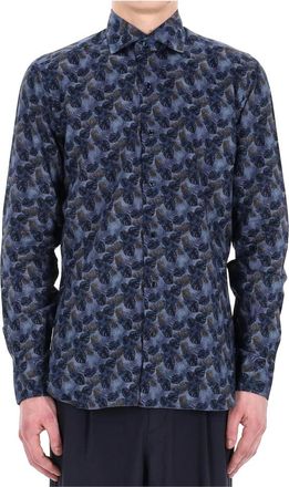Barba Bloemen Linnen Dandylife Overhemd - Heren - Casual Overhemden - Blauw - XL - Linnen - Overhemden