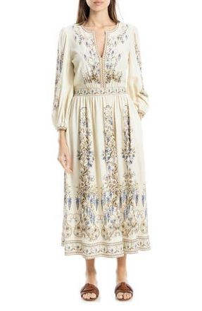Max Studio Lemon Print Balloon Sleeve Maxi Dress in Natural/Blue at Nordstrom Rack, Size Small
