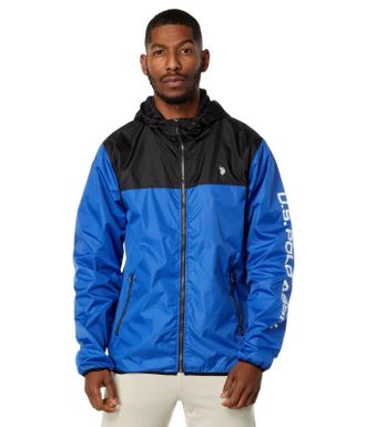 U.S.Polo Association U. S. Polo Assn. Windbreaker Jacket Mens Blue Black Colorblock Full Zip FROG783
