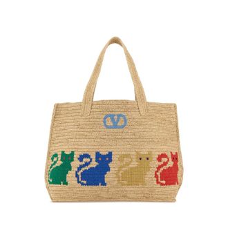 Valentino Garavani Raffia Vlogo Signature Shopping Bag