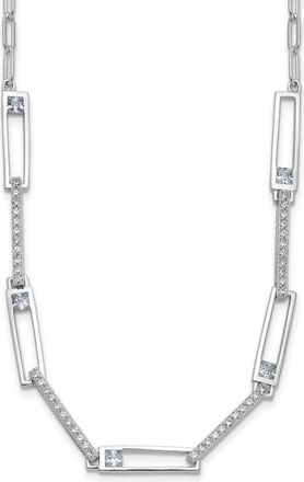 Diamond2Deal Sterling Silver Polished Cubic Zirconia Rectangular and Paperclip Link Necklace 18