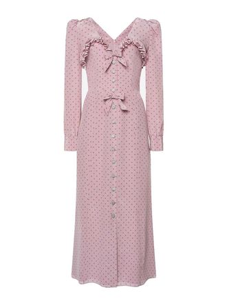 Alessandra Rich Polka-Dot Midi Dress With Ruffles
