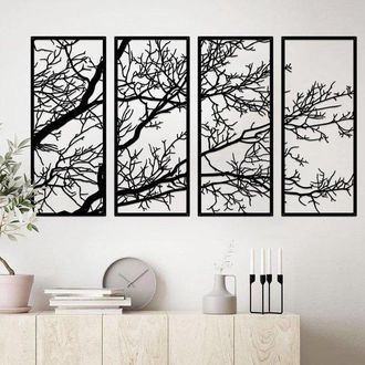 OEM &Aacute;rbol De La Vida De Metal Para Decoraci&oacute;n De Pared - Hermoso Arte De Pared Para Interiores Y Exteriores - 4 Piezas - Negro - Metal - Peque&ntilde;o