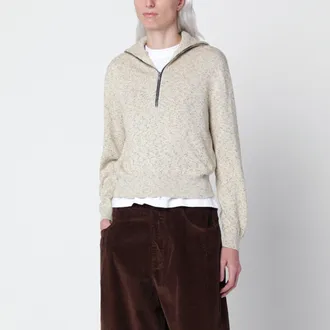 CORDERA Maglione con mezza zip in cotone screziato