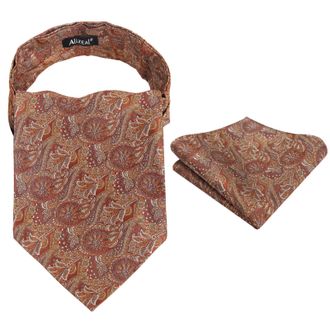 Alizeal Mens Cravat Tie Set Ascot Retro Floral for Banquet Party Tie and Pocket Square Set, Burnt Orange
