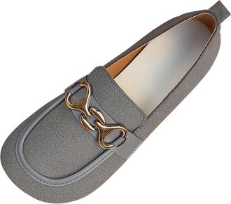 Generic Gray Womens Casual Round Toe Shallow Mouth Flats Metal Buckle Low Heel Comfortable for Outdoor Activities