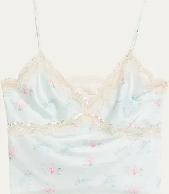 LoveShackFancy Lamora Floral Satin Tank Top