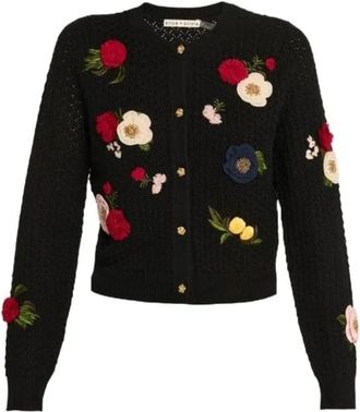 Alice & Olivia Dollia Floral Wool Cardigan, Black Multi
