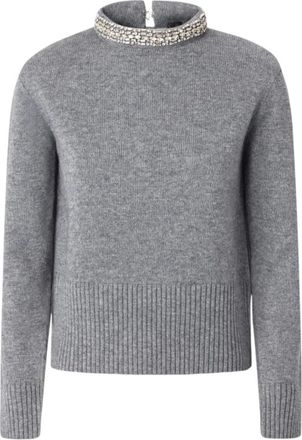 Pinko Slim trui met juwelenkraag - Dames - Coltruien - Grijs - S - Katoen - Truien & Vesten