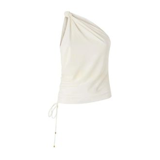 Pinko Pinko, Tops, Dames, Wit, S, Leer, One-shoulder Top met Ruches