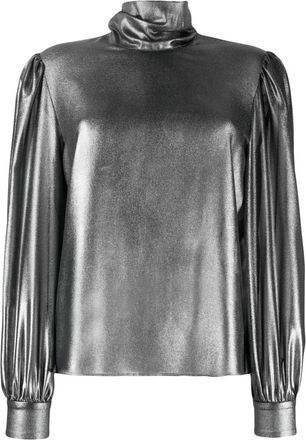 Alberta Ferretti metallic mock-neck blouse - women - Polyester - 42 - Grey