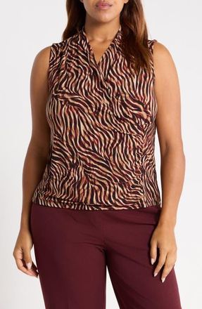 Anne Klein Faux Wrap Sleeveless Top in Barolo Multi at Nordstrom, Size 3X