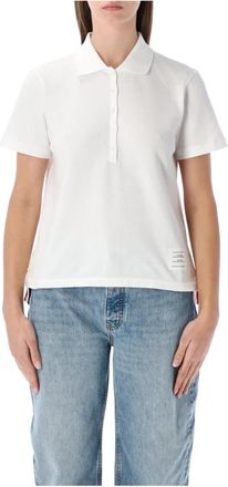 Thom Browne Klassieke Piqu&eacute; Relaxed Fit Polo met Streep op de Achterkant - Dames - Polos - Wit - 2XS - Katoen - Tops